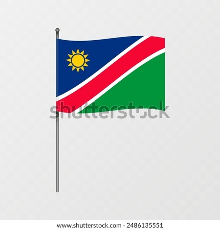 Namibia flag on flagpole. Vector illustration.