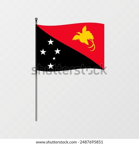 Papua New Guinea flag on flagpole. Vector illustration.