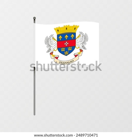 Saint Barthelemy flag on flagpole. Vector illustration.