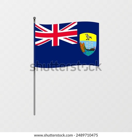 Saint Helena, Ascension and Tristan da Cunha flag on flagpole. Vector illustration.