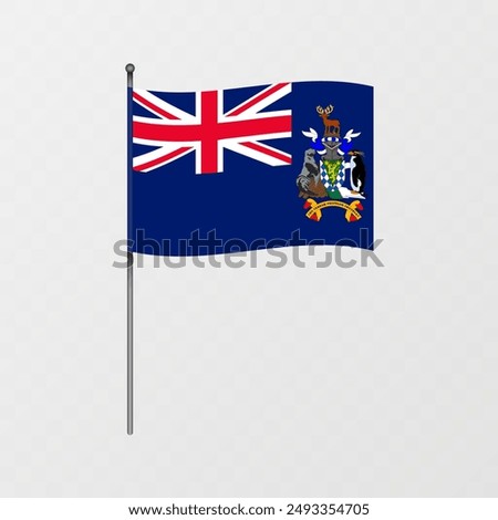 South Georgia and the South Sandwich Islands flag on flagpole. Vector illustration.