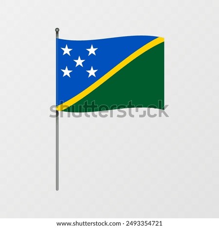 Solomon Islands flag on flagpole. Vector illustration.