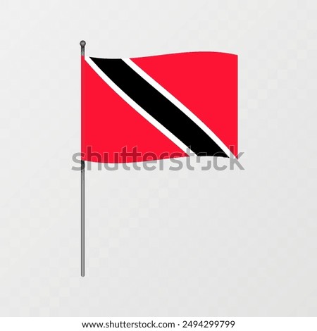 Trinidad and Tobago flag on flagpole. Vector illustration.