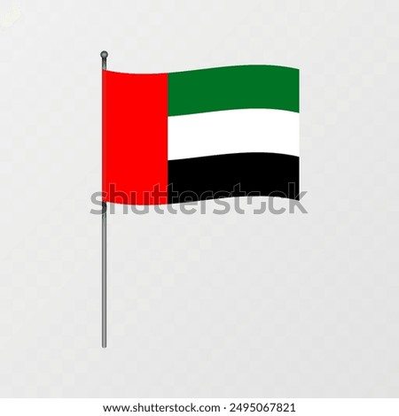 United Arab Emirates flag on flagpole. Vector illustration.