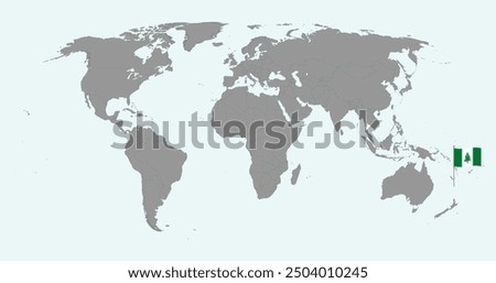 Pin map with Norfolk Island flag on world map. Vector illustration.