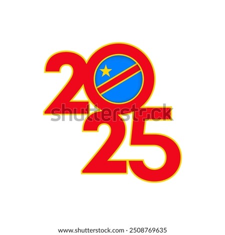 2025 banner with Republic Congo flag inside. Vector illustration.