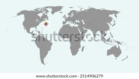 Pin map with Saint Barthelemy flag on world map. Vector illustration.