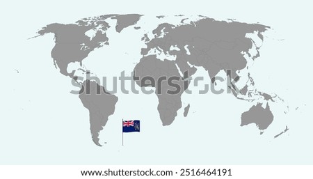 Pin map with South Georgia and the South Sandwich Islands flag on world map.