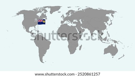 Pin map with Turks and Caicos Islands flag on world map. Vector illustration.