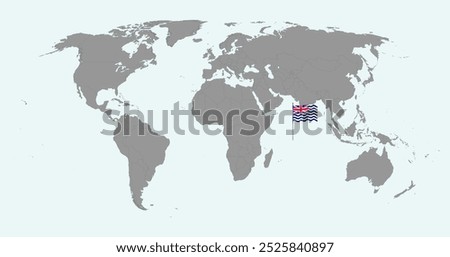 Pin map with British Indian Ocean Territory flag on world map. Vector illustration.