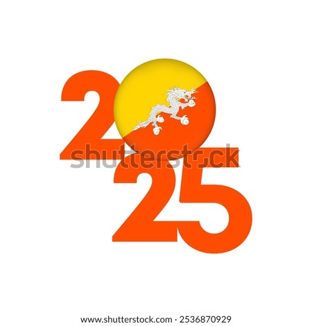 2025 banner with Bhutan flag inside. Vector illustration.