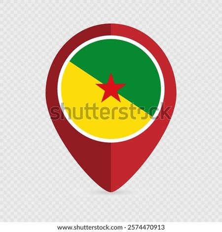 Map pointer with French Guiana flag inside. Vector illustration.