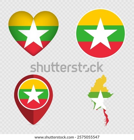 Myanmar Flag Icons Pack. Vector illustration.