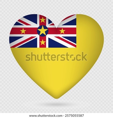 Niue flag in heart shape. Vector illustration.