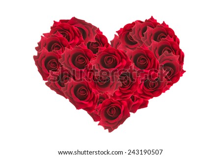 Valentines Day Heart Made Of Red Roses Isolated On White Background