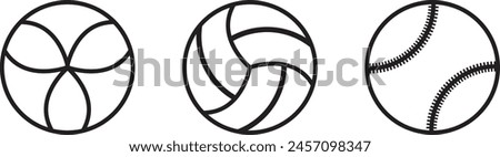 Icon balls, balls, volleyballs and base balls in black and white. Concept: sports, sports equipment