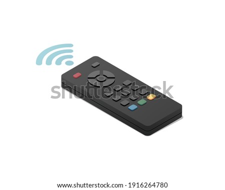 TV remote control concept. Isometric colored vector Illustration. Isolated on white background. 