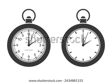 Pocket watch set. Flat vector illustration. White background.