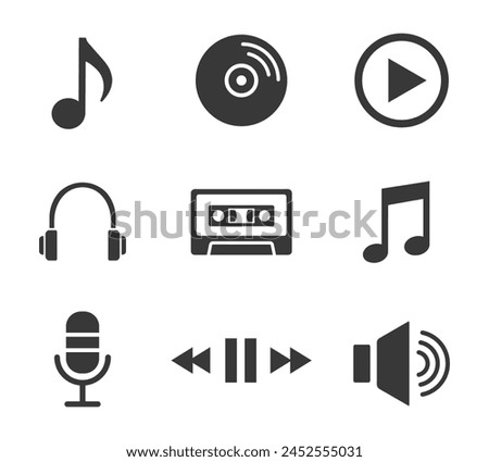 Music icons. Flat vector illustration. White background. 