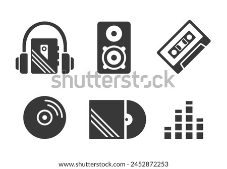 Music icons. Flat vector illustration. White background. 