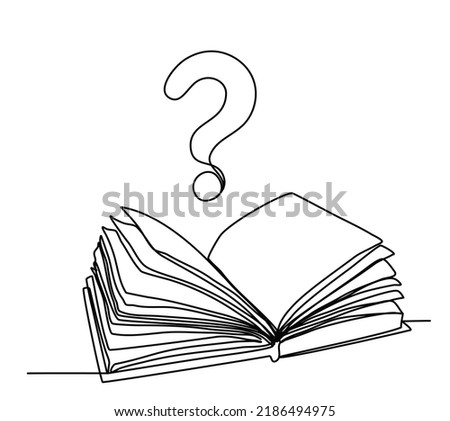  Open Book with Mark Question  Continuous Line Drawing  Book Pages  isolated minimalistic trendy style Vector Illustration Black on White