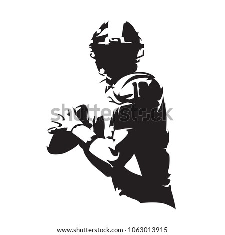 American football player holding ball, isolated vector silhouette. Team sport