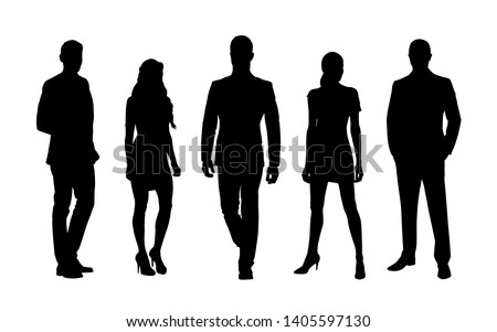 Business people, vector silhouettes of men and women. Team work
