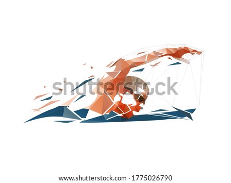 Swimming, swimmer low poly logo, isolated geometric vector illustration, crawl icon