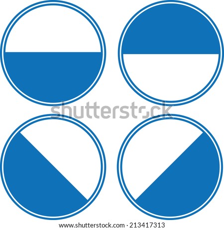 Halved round badge in blue and white color combination