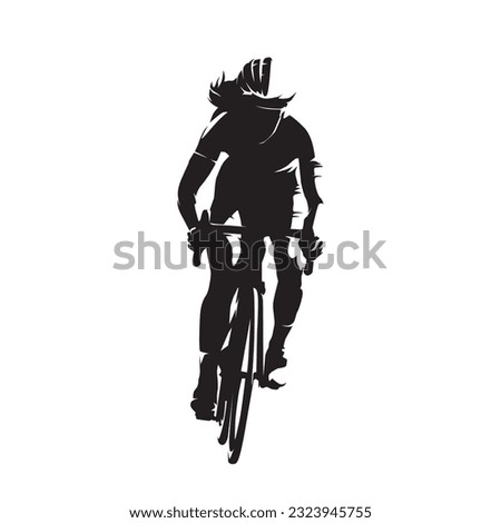 Road cycling, female cyclist, front view isolated vector silhouette. Active woman