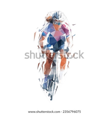Road cycling, female cyclist, front view low polygonal isolated vector illustration. Active woman