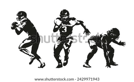 Football players silhouettes, group of american football players, set of vector drawings of team sport athletes