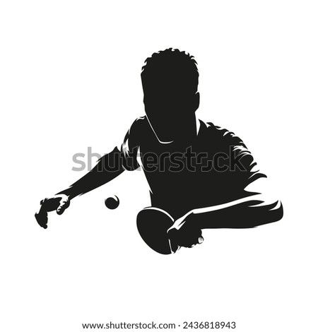 Table tennis player, isolated vector silhouette, man playing ping pong