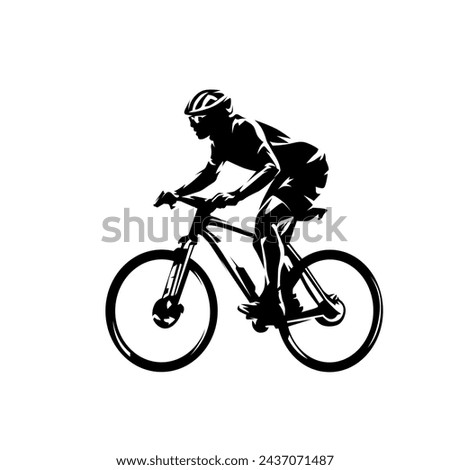 Mountain bike racing, man riding mountain bike, isolated vector silhouette, side view