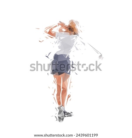 Golf player, female golfer. Isolated low poly vector illustration of woman playing golf, geometric drawing