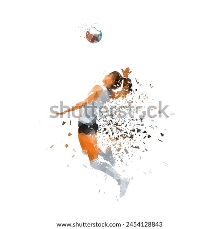 Volleyball player, woman, isolated low poly vector illustration with shatter effect, side view