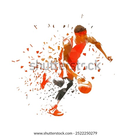 Basketball player with ball, isolated low poly vector illustration. Team sports, streetball