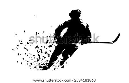 Hockey, ice hockey player skating, isolated vector silhouette. Team sport athlete