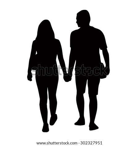 Couple Of Young People Holding Hands. Vector Silhouettes - 302327951 ...