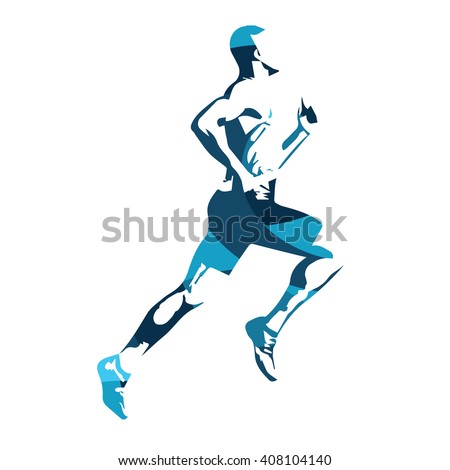 Abstract blue vector runner. Running man, vector isolated illustration. Sport, athlete, run, decathlon