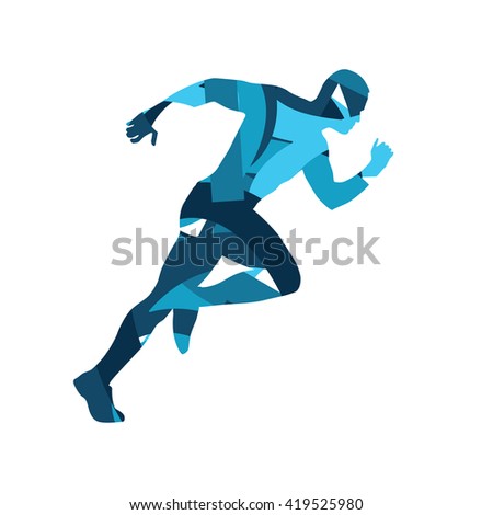 Abstract blue vector runner. Running man, vector isolated illustration. Sport, athlete, run, decathlon