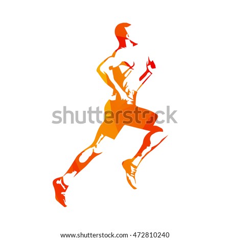 Abstract orange vector runner. Running man, vector isolated illustration. Sport, athlete, run, decathlon