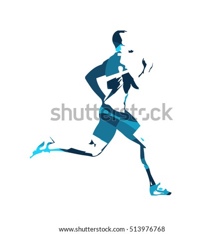 Abstract blue vector runner. Running man, vector isolated illustration. Sport, athlete, run, decathlon