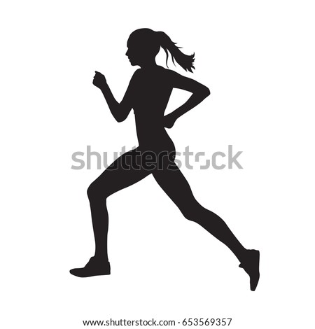 Running woman side view vector silhouette