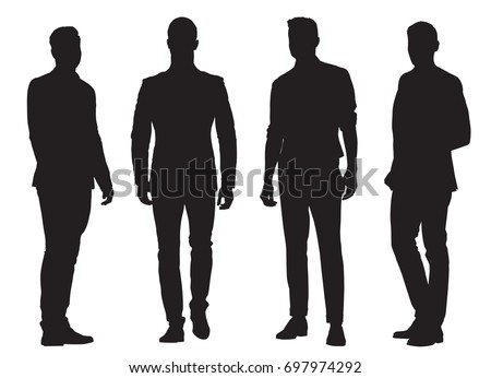 Group of young business men, isolated vector silhouettes