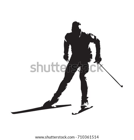 Cross country skiing, abstract vector skier silhouette