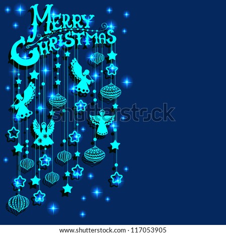 Merry Christmas  card with Angels, paper cut or origami style