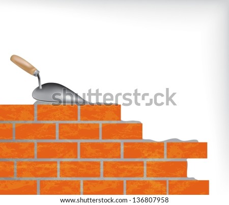 Brick wall and trowel illustration, Vector