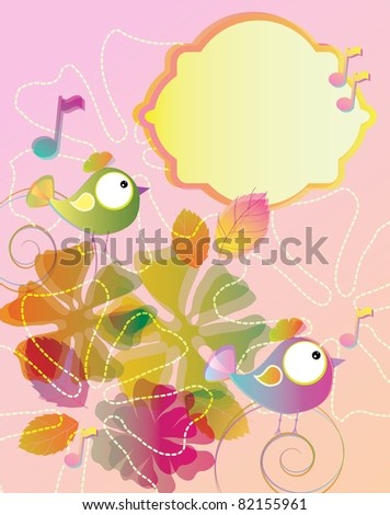Color background with birds and flowers and label for text
