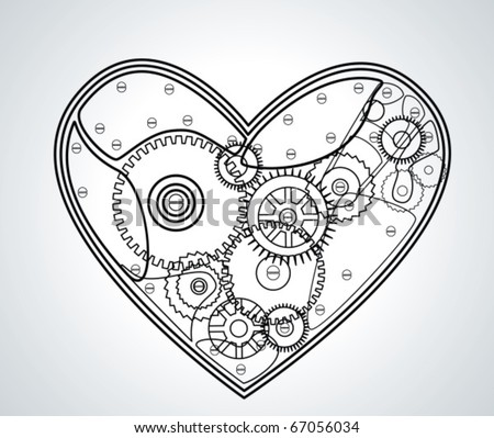 Mechanical Valentine heart. Vector